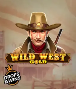  Encounter the rugged sheriff of "Wild West Gold," a popular slot game by Pragmatic Play. The graphic depicts a determined sheriff with a golden star badge, framed by a dusty Old West town backdrop. The game's title is boldly featured in a stylized font, accentuating the Wild West adventure theme. 