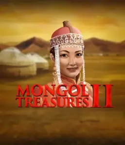 Discover the rich heritage of Mongolia with Mongol Treasures 2 slot by Endorphina, highlighting a graceful Mongolian woman clothed in traditional attire against a sunset-lit Mongolian steppe backdrop. This graphic portrays the beauty of Mongolian tradition, delivering a unique cultural journey. 